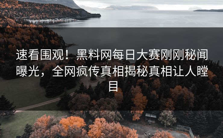 速看围观！黑料网每日大赛刚刚秘闻曝光，全网疯传真相揭秘真相让人瞠目