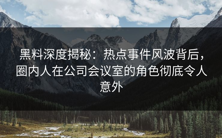 黑料深度揭秘：热点事件风波背后，圈内人在公司会议室的角色彻底令人意外