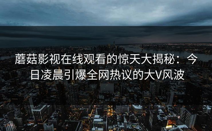 蘑菇影视在线观看的惊天大揭秘：今日凌晨引爆全网热议的大V风波