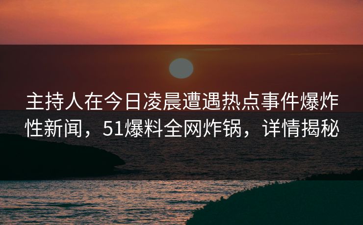 主持人在今日凌晨遭遇热点事件爆炸性新闻，51爆料全网炸锅，详情揭秘