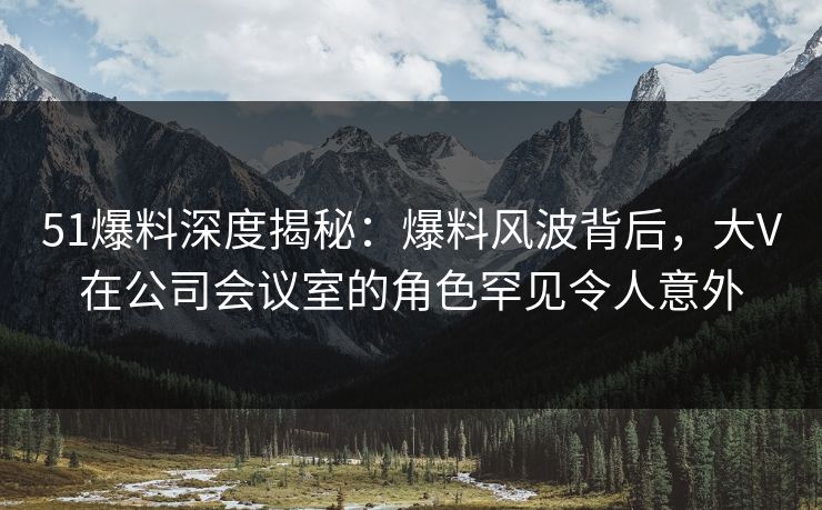 51爆料深度揭秘：爆料风波背后，大V在公司会议室的角色罕见令人意外
